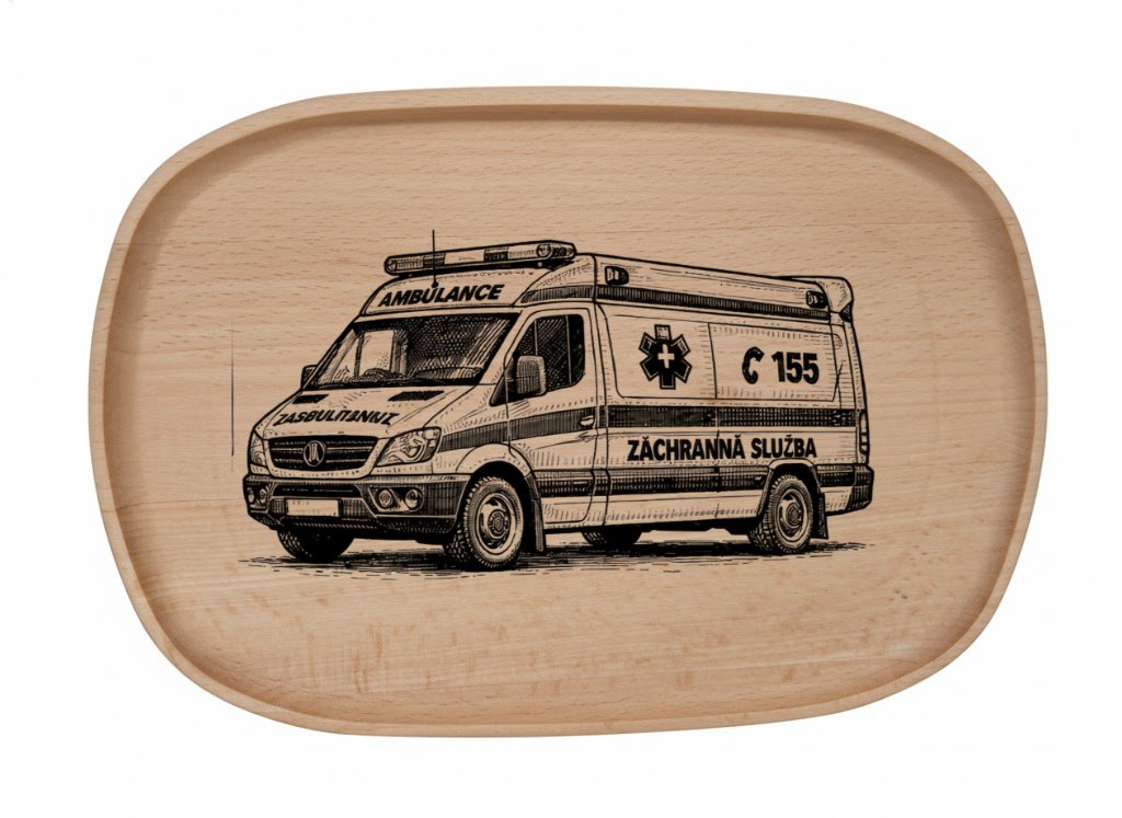 Dřevěný podnos z bukového masivu - Motiv Auto, Moto Podnosy - Auto, Moto: Ambulance