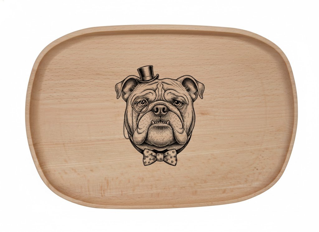 Dřevěný podnos z bukového masivu - Motiv vtipného Psa Obrázek Psa: Bulldog