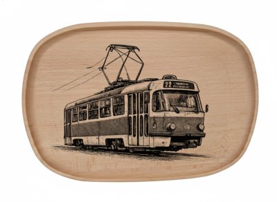 Dřevěný podnos z bukového masivu - Motiv Auto, Moto Podnosy - Auto, Moto: Tramvaj
