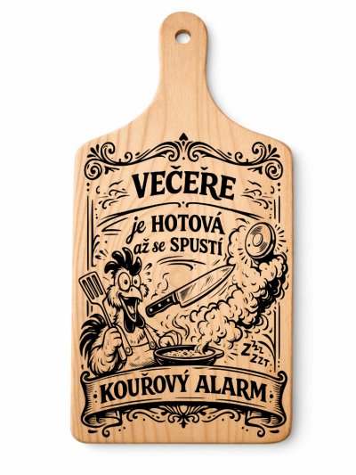 Dřevěné prkénko s vtipným gravírováním Vtipná Kuchyně: Vecere Alarm