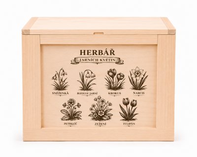 Dřevěná bedna - Smrkové dřevo - střední- hladká Dřevěná bedna - Smrkové dřevo - střední hladká: Herbář jarních květin