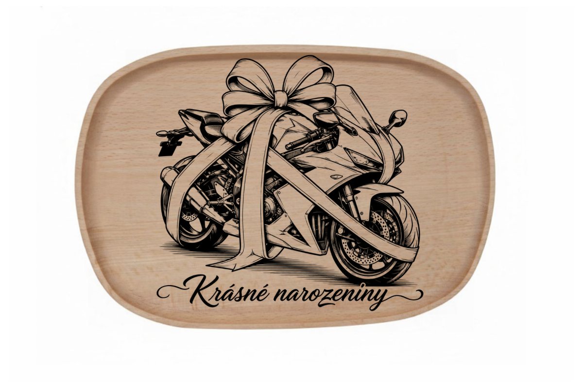 Dřevěný podnos z bukového masivu- Motiv láska a rodina Podnosy -láska a rodina: Narozeniny motorka