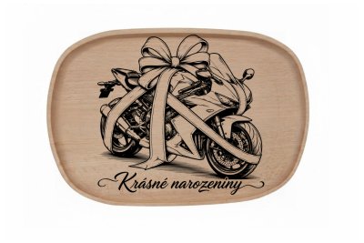 Dřevěný podnos z bukového masivu- Motiv láska a rodina Podnosy -láska a rodina: Narozeniny motorka