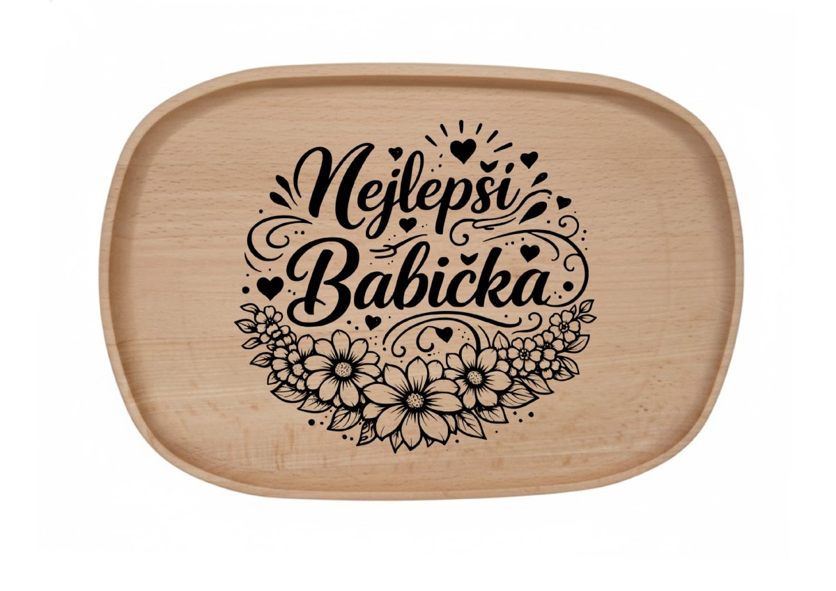 Dřevěný podnos z bukového masivu- Motiv láska a rodina Podnosy -láska a rodina: Babička