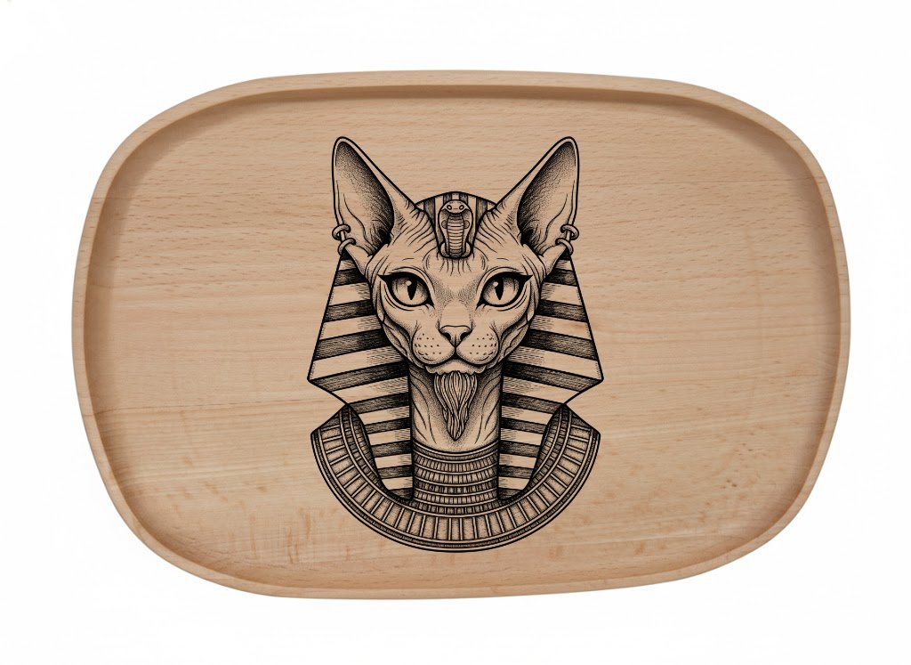 Dřevěný podnos z bukového masivu- Motiv kočka Obrazek Kočka: Egyptská