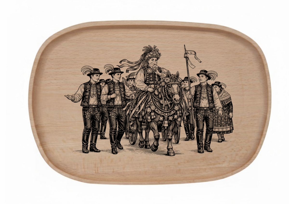Dřevěný podnos z bukového masivu - Folklor Podnosy - Folklor: Jízda králů