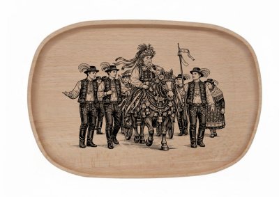 Dřevěný podnos z bukového masivu - Folklor Podnosy - Folklor: Jízda králů