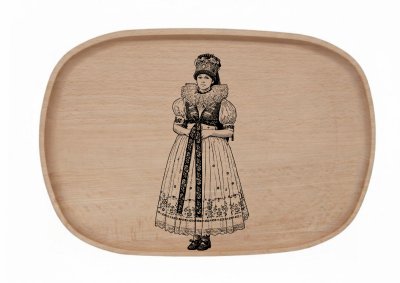 Dřevěný podnos z bukového masivu - Folklor Podnosy - Folklor: Dívka v kroji