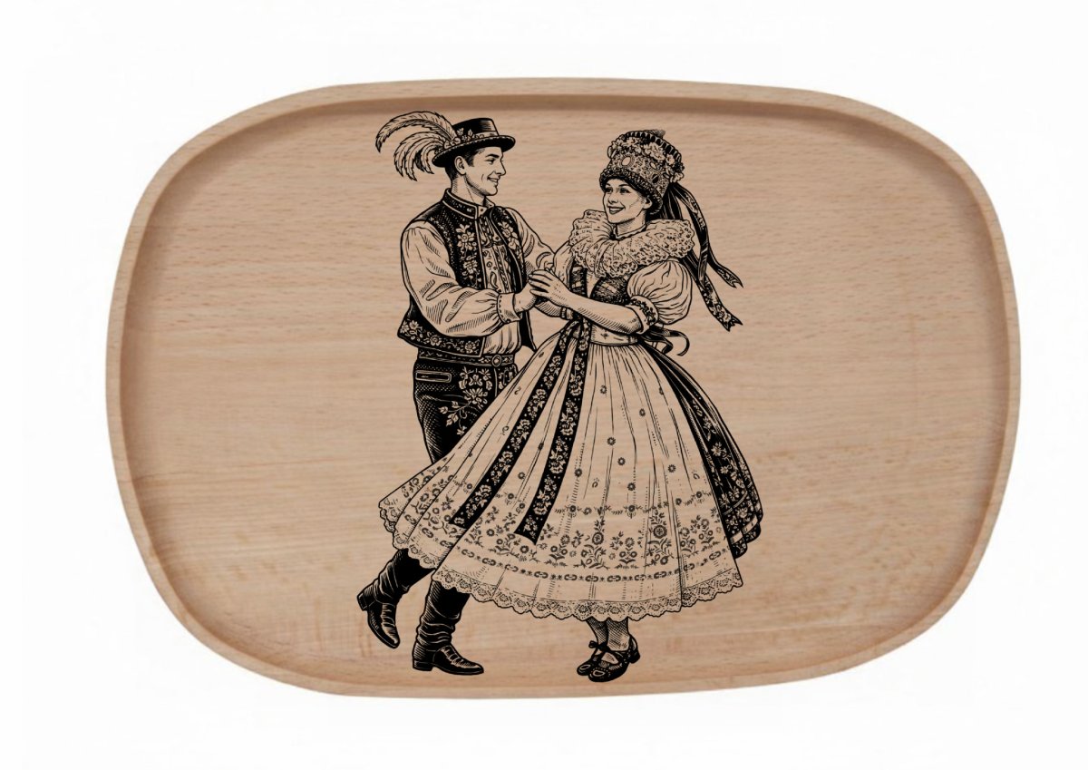 Dřevěný podnos z bukového masivu - Folklor Podnosy - Folklor: Tanec ve dvou